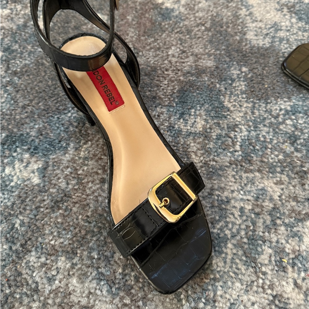 ASOS Black Croc-Embossed Heeled Sandals - Picture 9 of 10